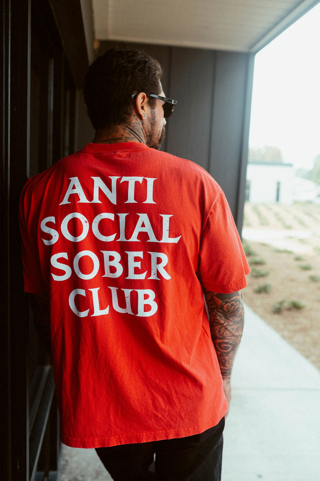 Anti Social Sober Tee-Vintage Red